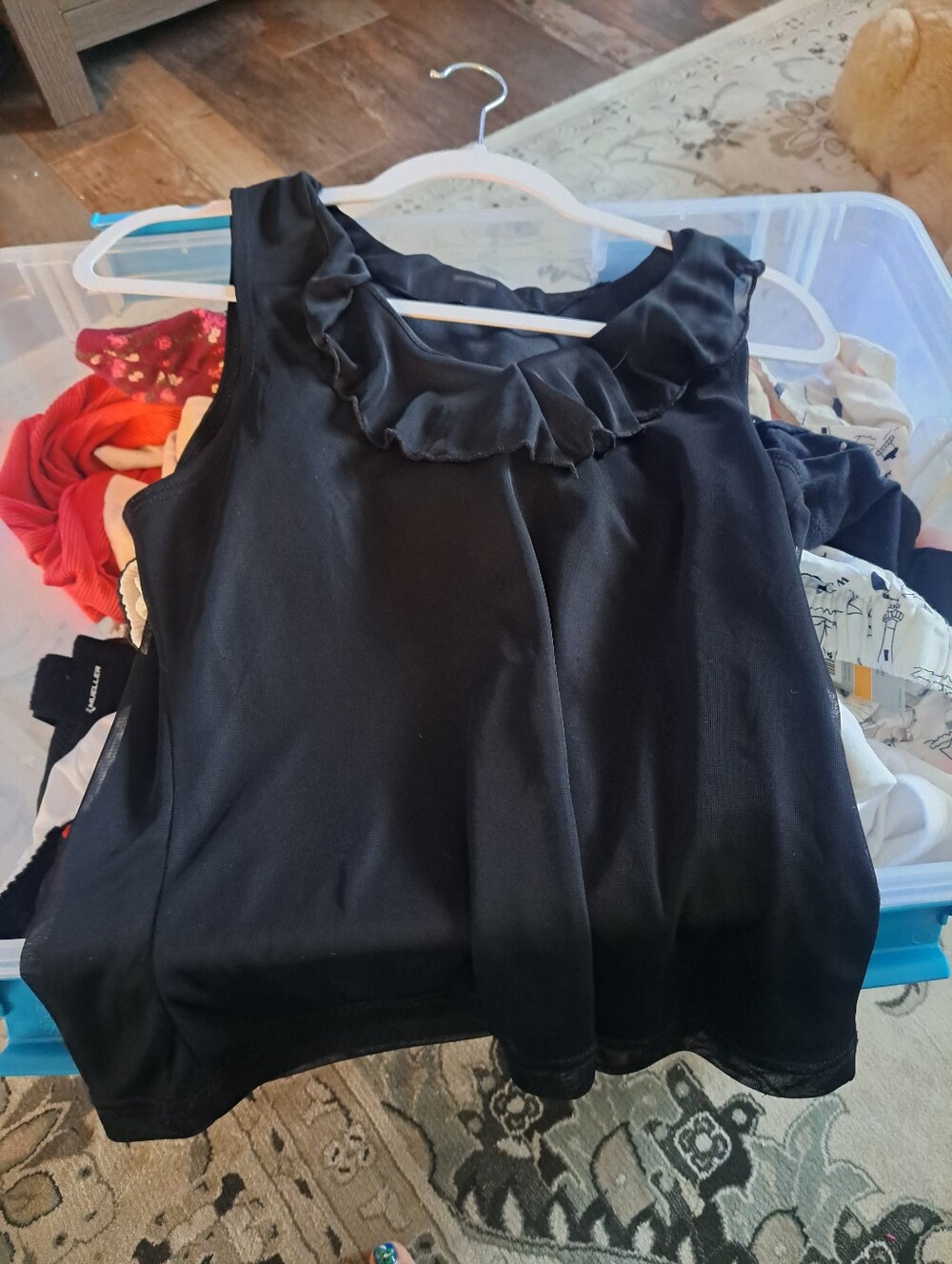 Sleeveless Black Ruffle Neck Kids Top